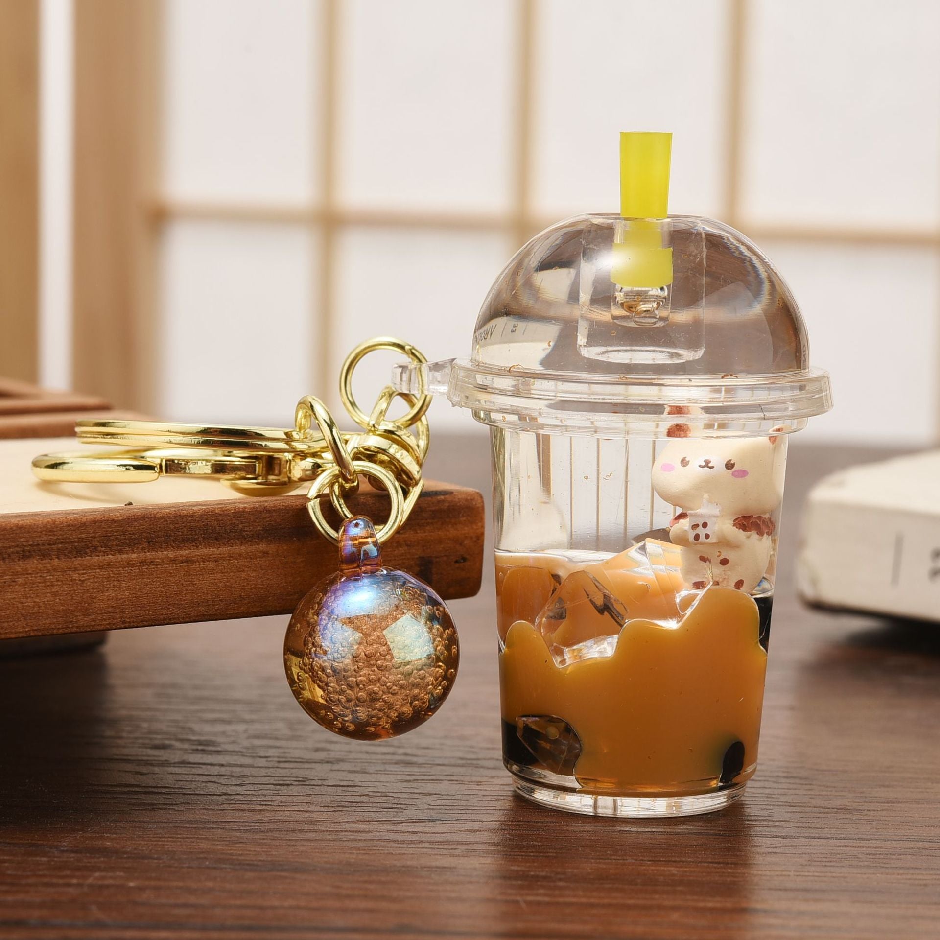 Wholesale Acrylic Pearl Milk Tea Bear Bottle Quicksand Keychain